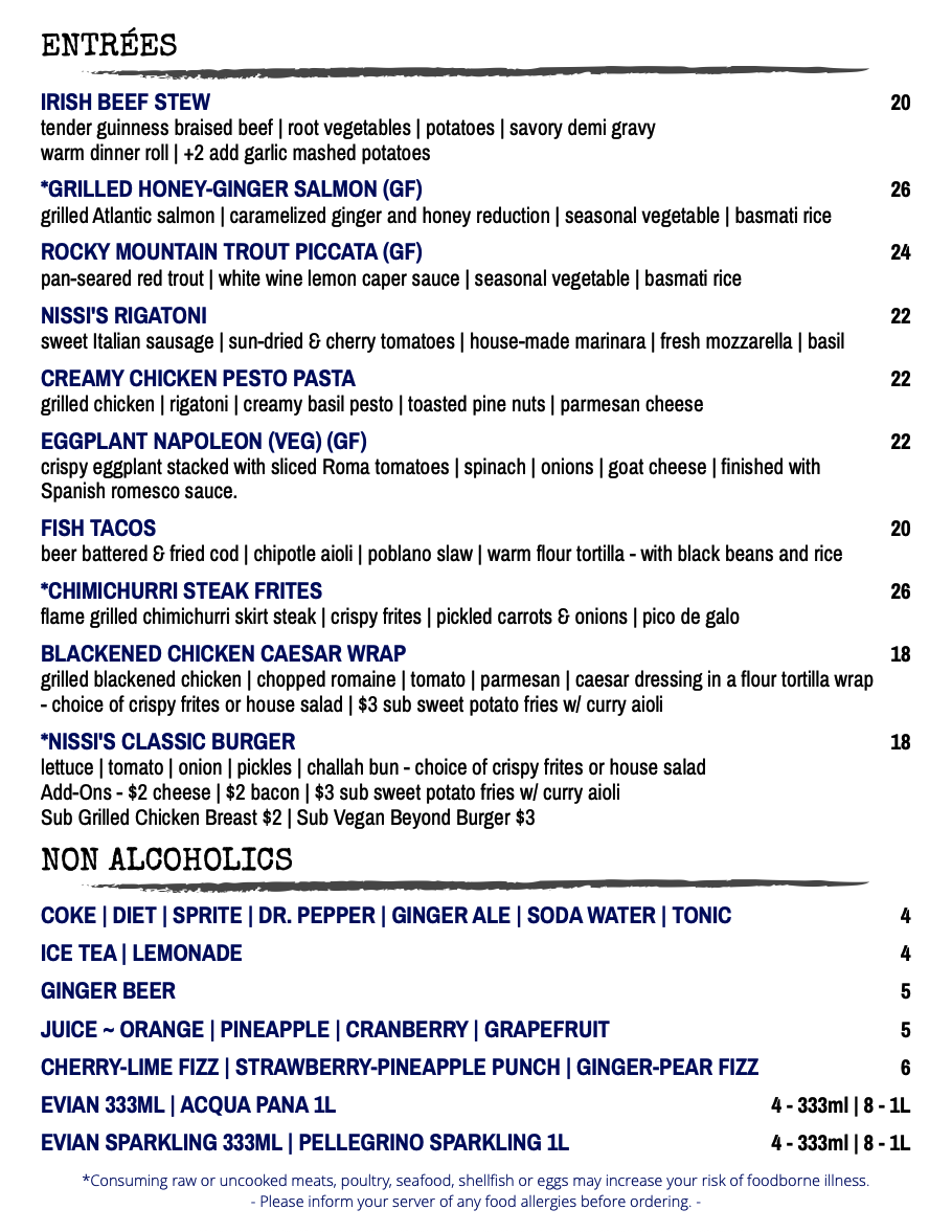 nissi's menu - entrees